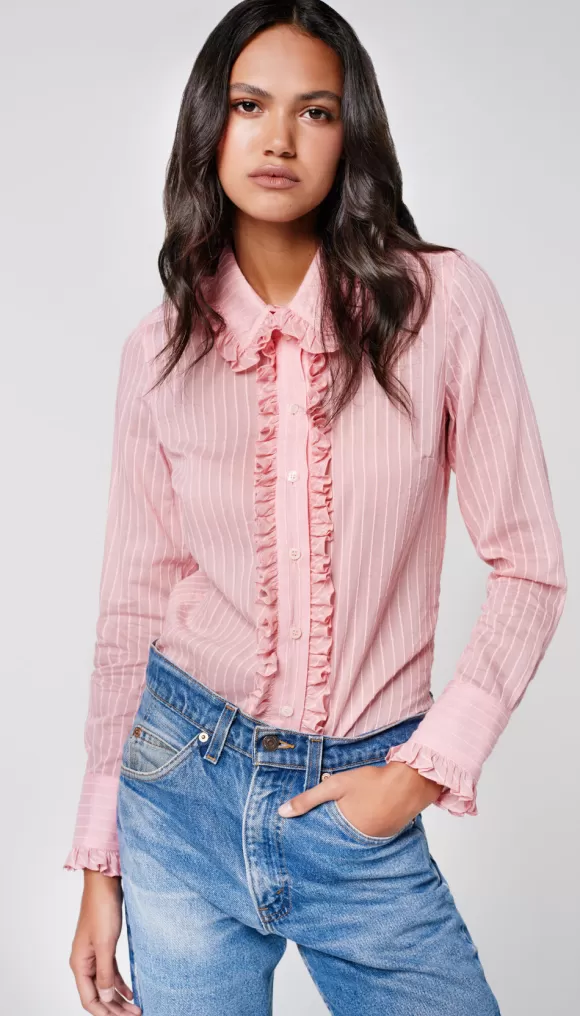 Best Sale Ruffle Trim Shirt Tops