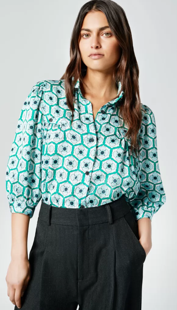 Cheap Shirred Pocket Blouse Tops